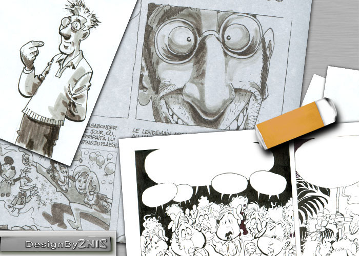 Pages de bande dessin&eacute;e et une gomme