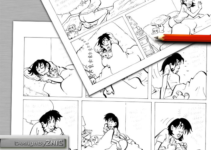 Page de bande dessin&eacute;e et un crayon
