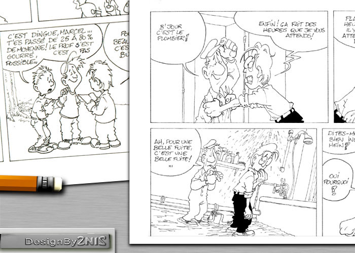 Page de bande dessin&eacute;e et un crayon