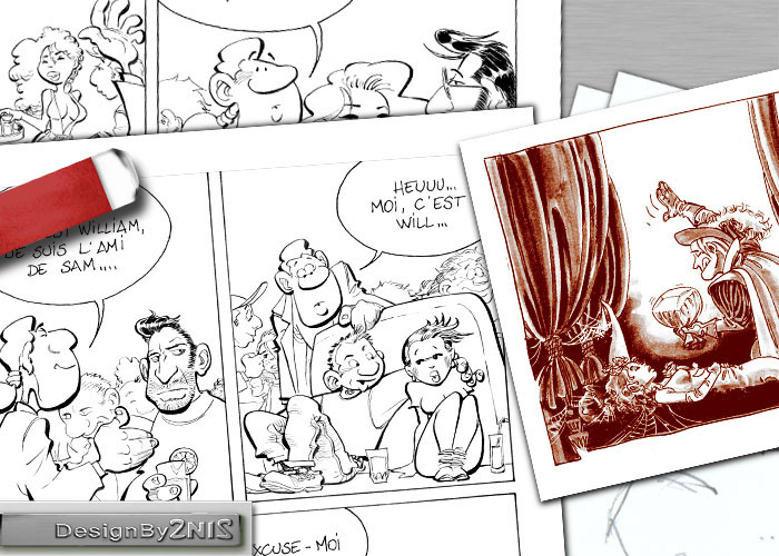 Une page de bande dessin&eacute;e une illustration et une gomme